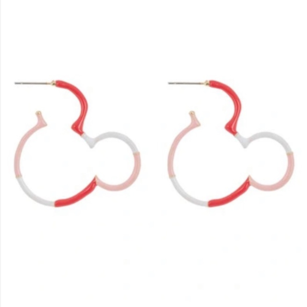 Baublebar Disney Mickey Mouse Hoop Colorblock Earrings Pink Red White NWT